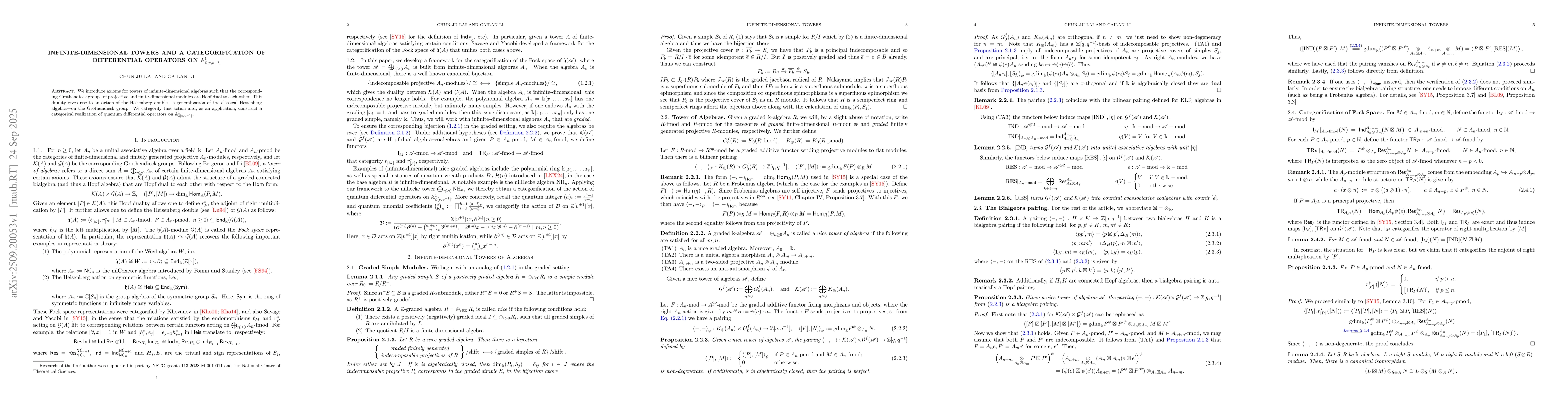 Thumbnail for Infinite-Dimensional Towers and a Categorification of Differential
  Operators on $\mathbb{A}^1_{\mathbb{Z}[v,v^{- 1}]}$