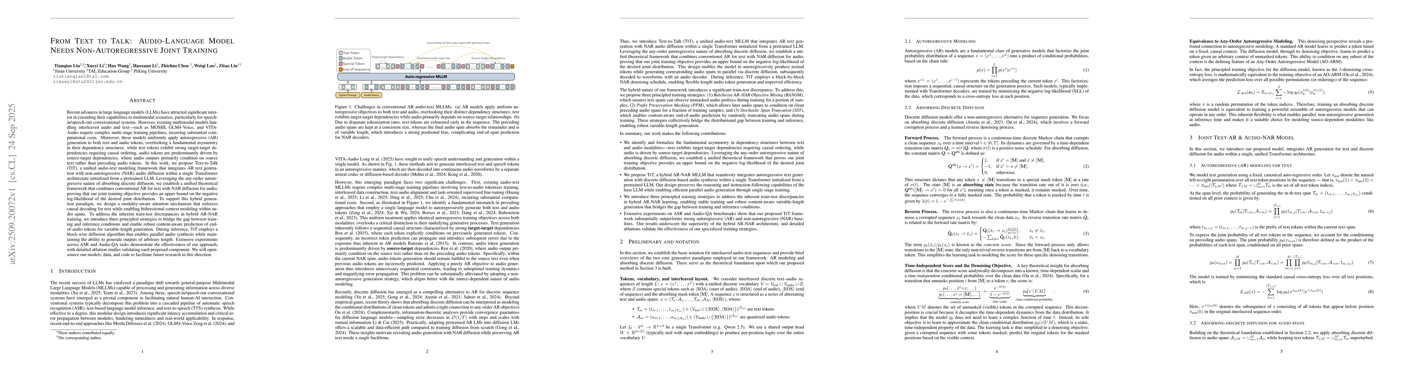 Thumbnail for From Text to Talk: Audio-Language Model Needs Non-Autoregressive Joint
  Training