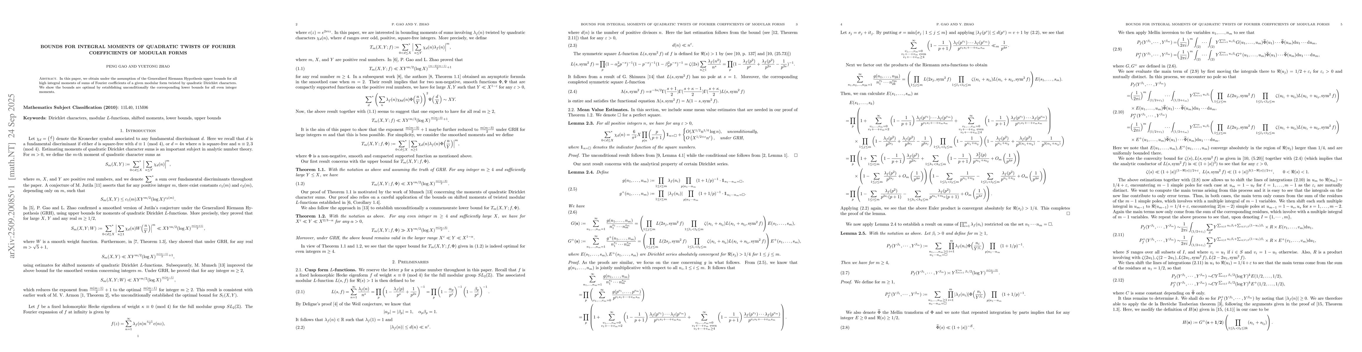 Thumbnail for Bounds for integral moments of quadratic twists of Fourier coefficients
  of modular forms