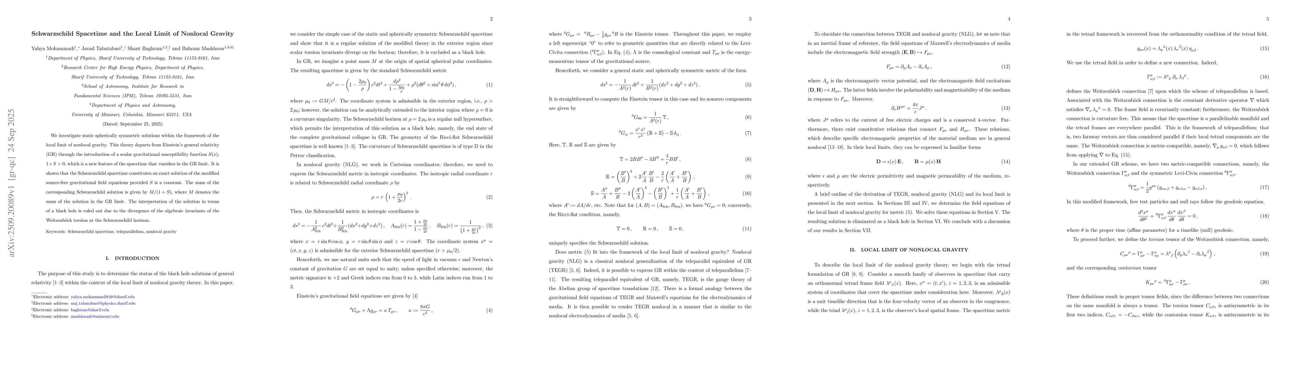 Thumbnail for Schwarzschild Spacetime and the Local Limit of Nonlocal Gravity