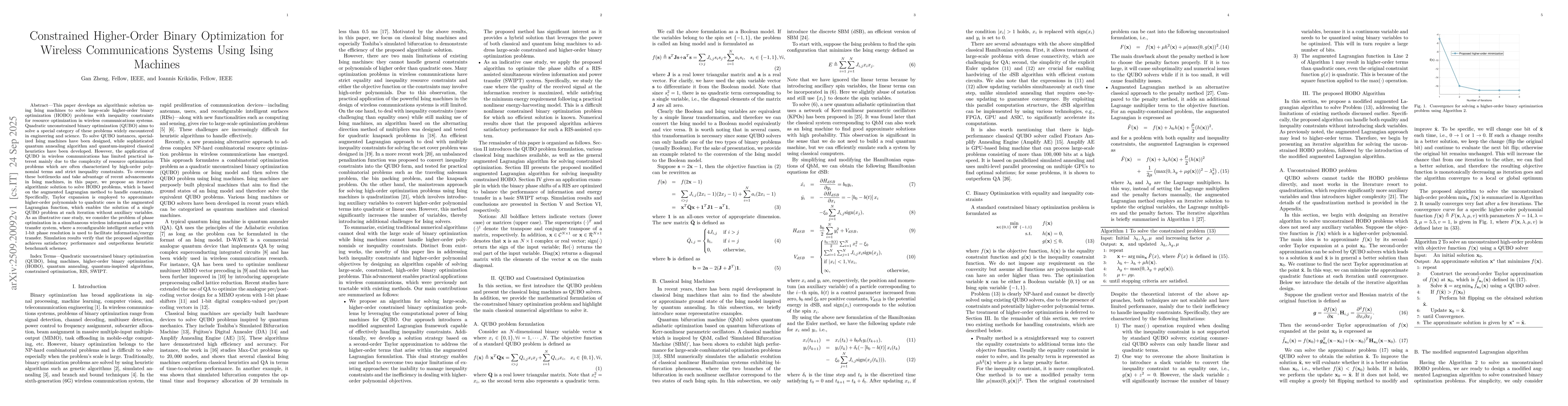 Thumbnail for Constrained Higher-Order Binary Optimization for Wireless Communications
  Systems Using Ising Machines