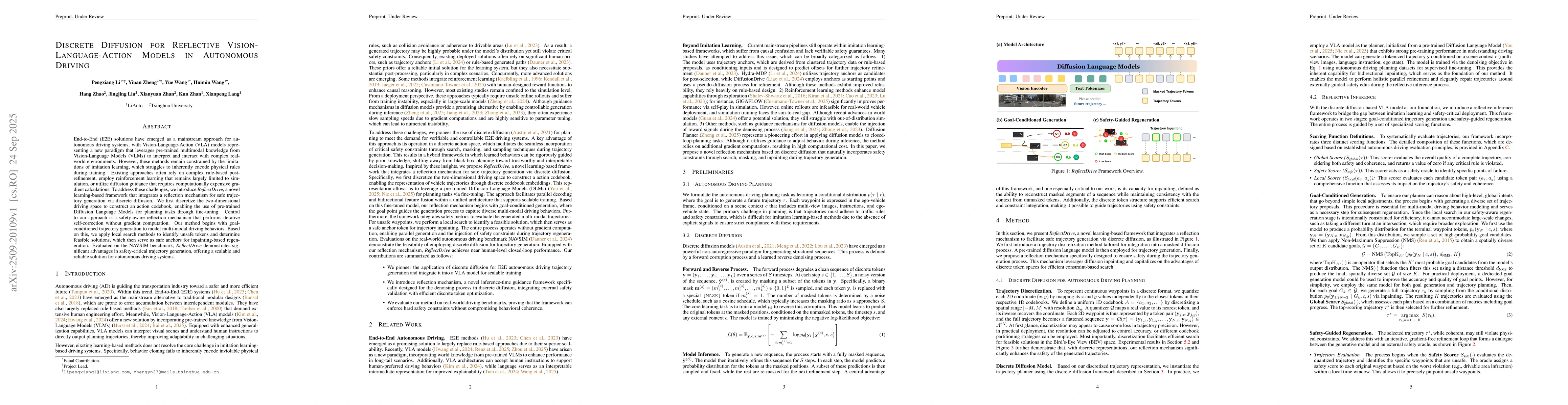 Thumbnail for Discrete Diffusion for Reflective Vision-Language-Action Models in
  Autonomous Driving