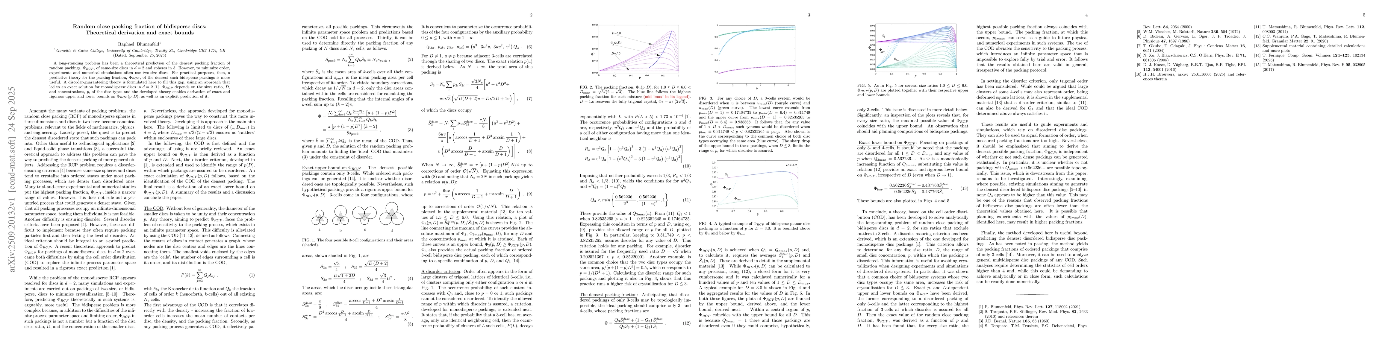 Thumbnail for Random close packing fraction of bidisperse discs: Theoretical
  derivation and exact bounds
