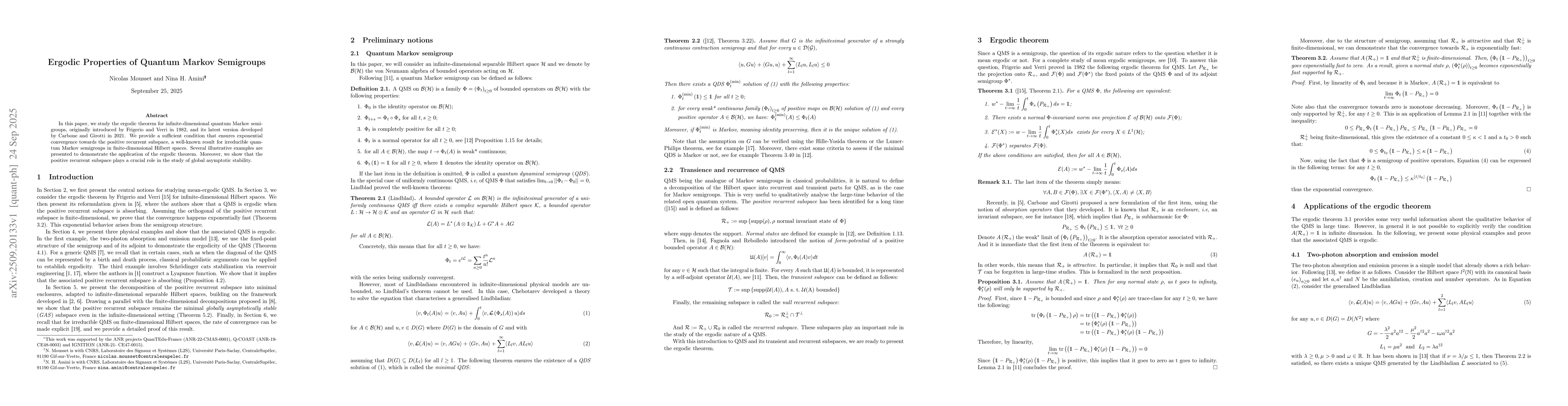 Thumbnail for Ergodic Properties of Quantum Markov Semigroups