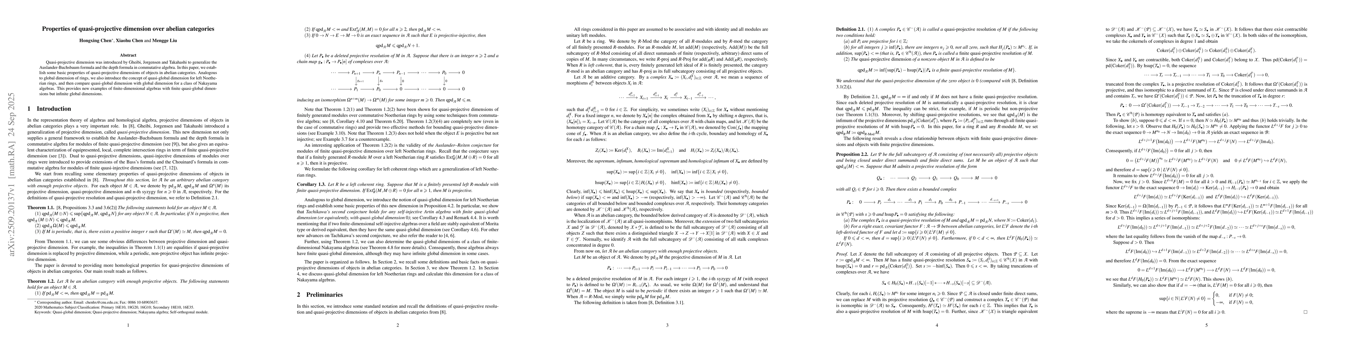 Thumbnail for Properties of quasi-projective dimension over abelian categories