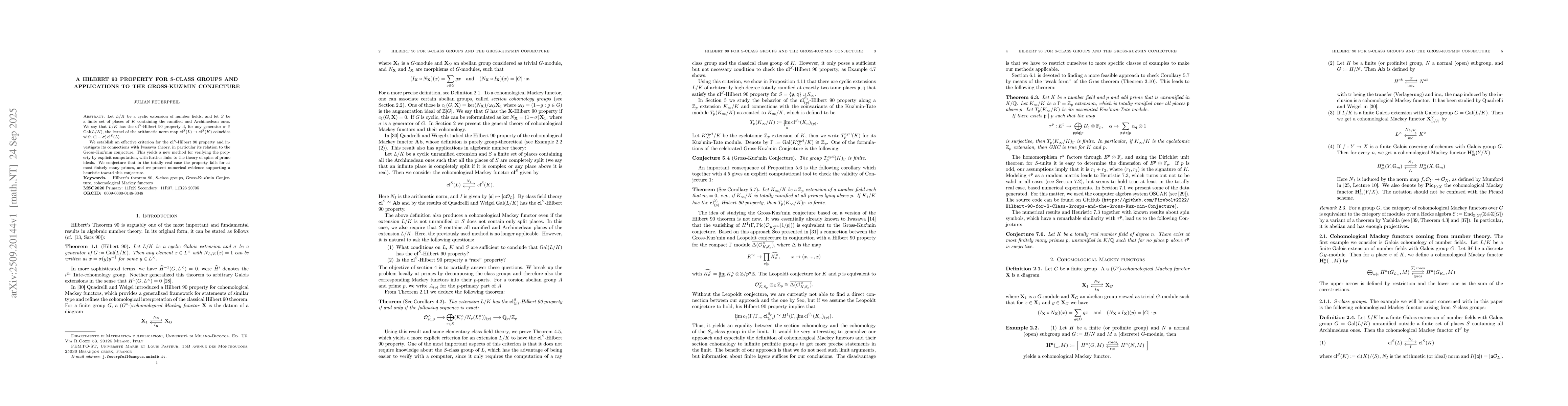Thumbnail for A Hilbert 90 Property for S-Class Groups and Applications to the
  Gross-Kuz'min Conjecture