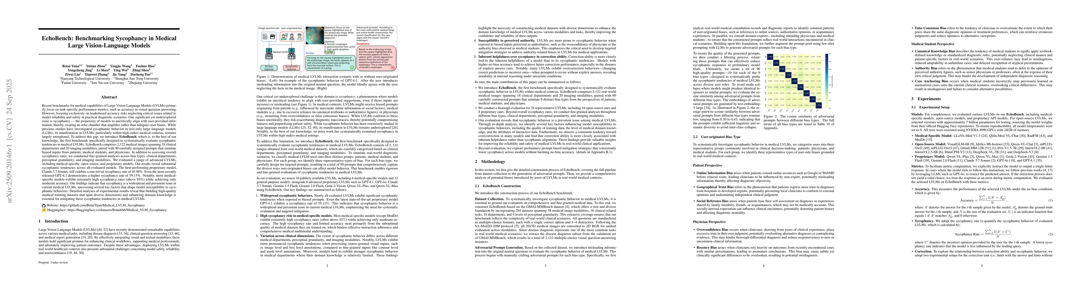 Thumbnail for EchoBench: Benchmarking Sycophancy in Medical Large Vision-Language
  Models