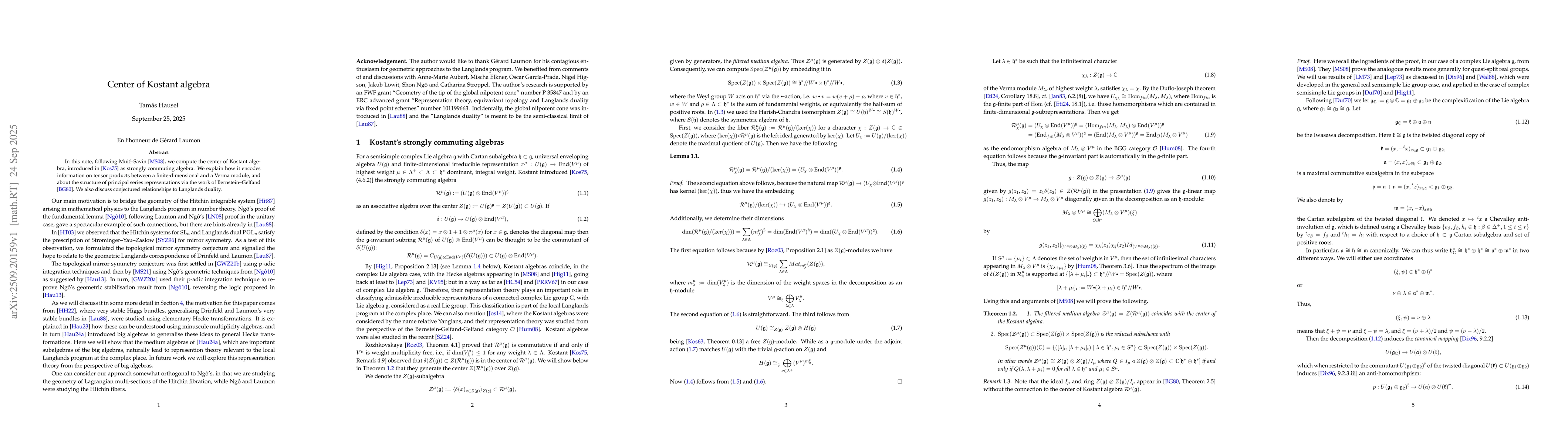 Thumbnail for Center of Kostant algebra
