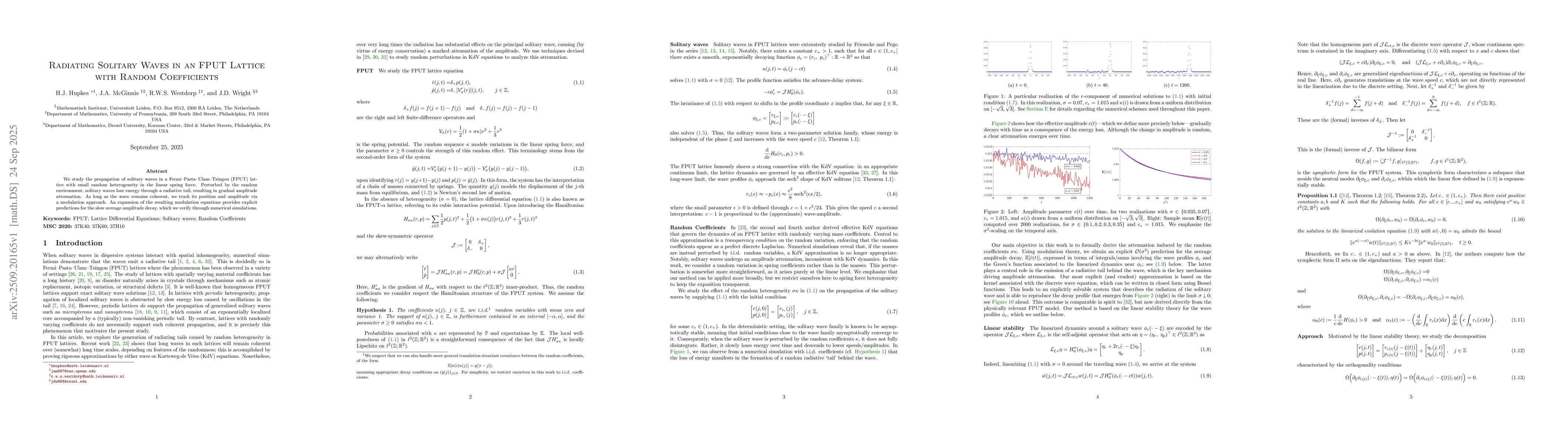Thumbnail for Radiating Solitary Waves in an FPUT Lattice with Random Coefficients