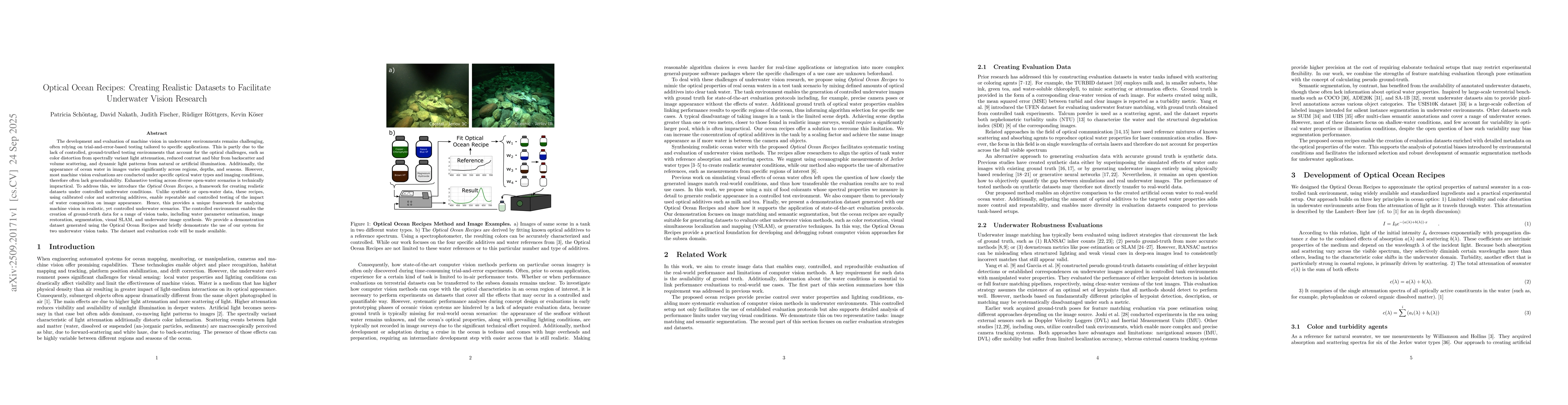 Thumbnail for Optical Ocean Recipes: Creating Realistic Datasets to Facilitate
  Underwater Vision Research