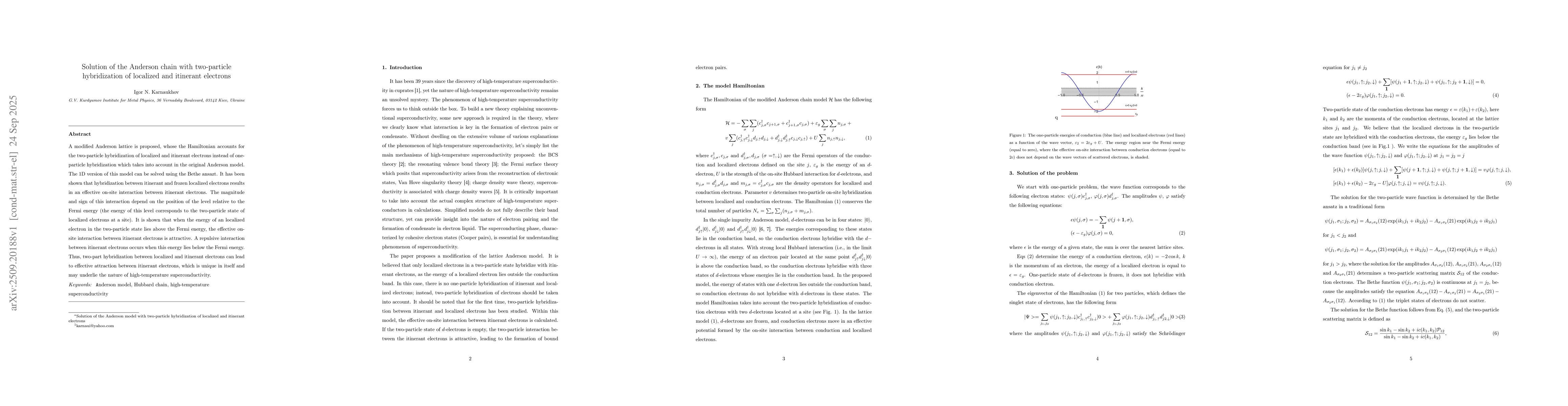 Thumbnail for Solution of the Anderson chain with two-particle hybridization of
  localized and itinerant electrons