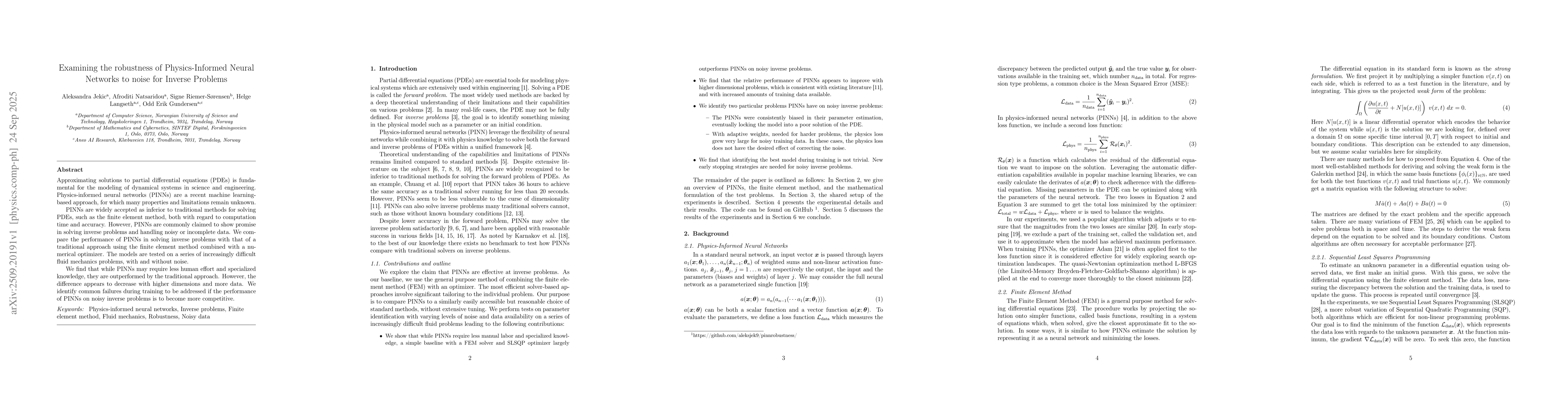 Thumbnail for Examining the robustness of Physics-Informed Neural Networks to noise
  for Inverse Problems