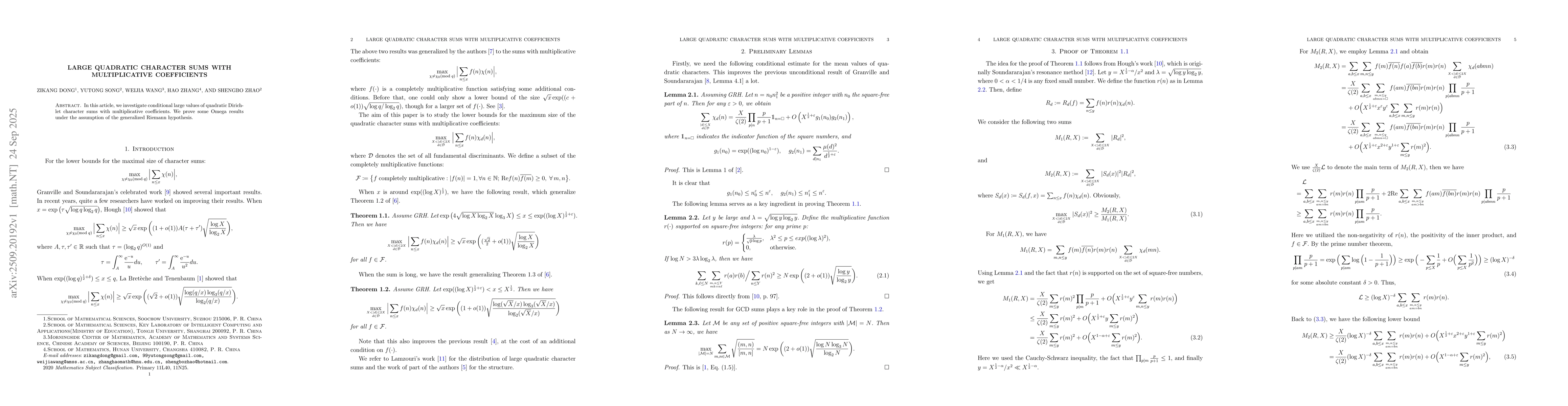 Thumbnail for Large quadratic character sums with multiplicative coefficients