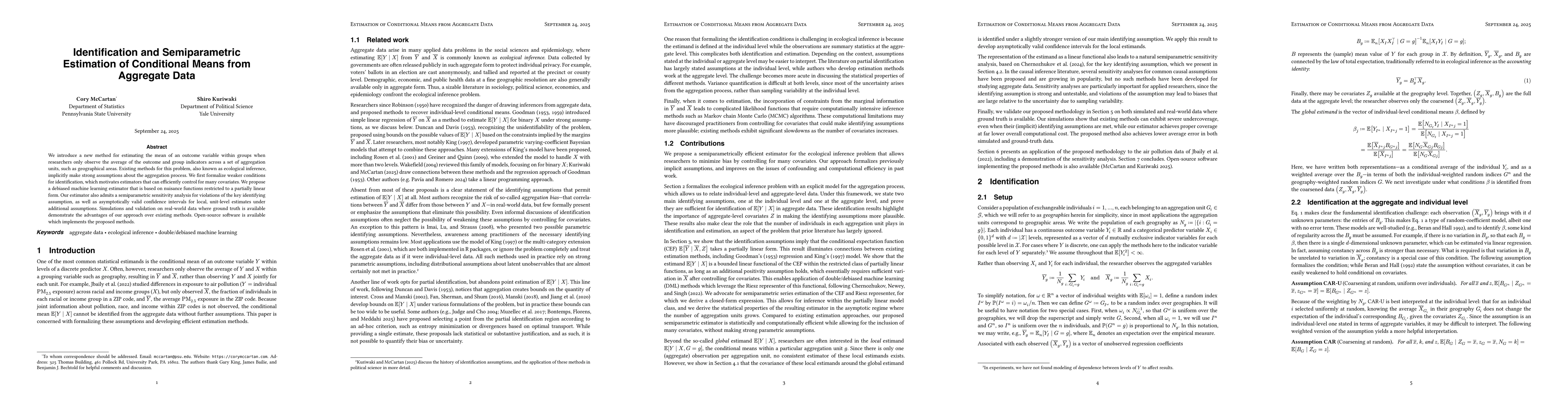 Thumbnail for Identification and Semiparametric Estimation of Conditional Means from
  Aggregate Data