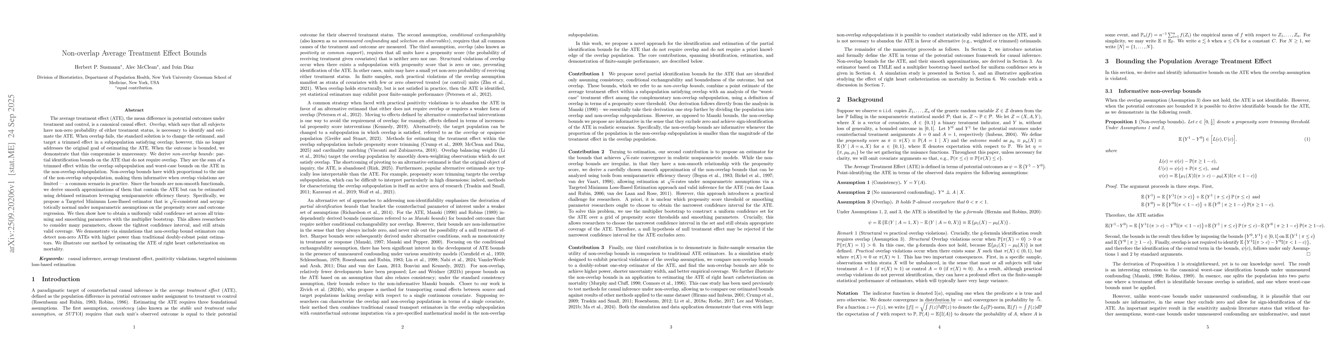 Thumbnail for Non-overlap Average Treatment Effect Bounds