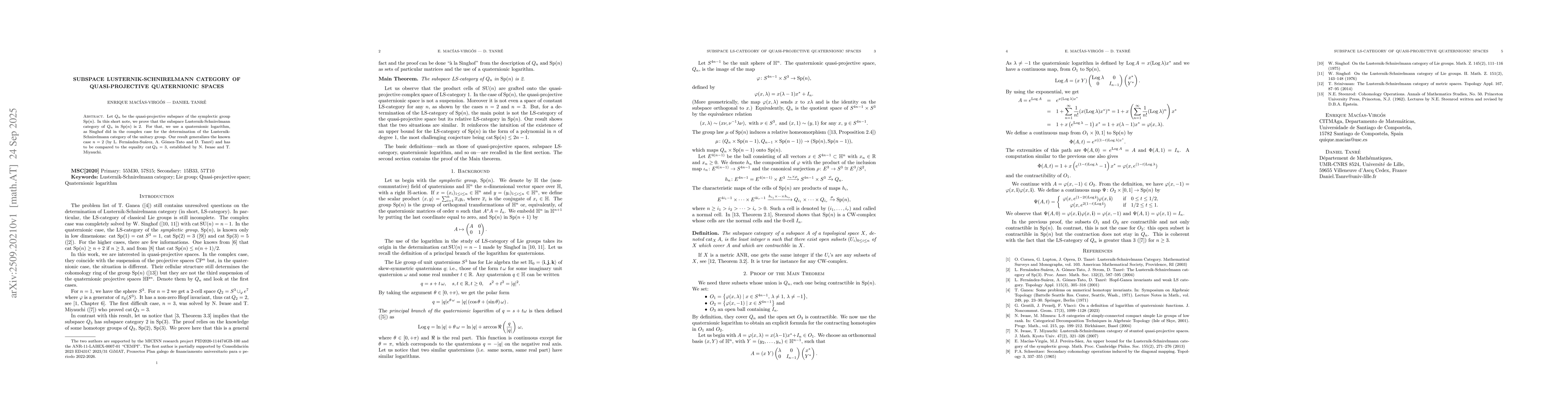 Thumbnail for Subspace {L}usternik-{S}chnirelmann category of quasi-projective
  quaternionic spaces