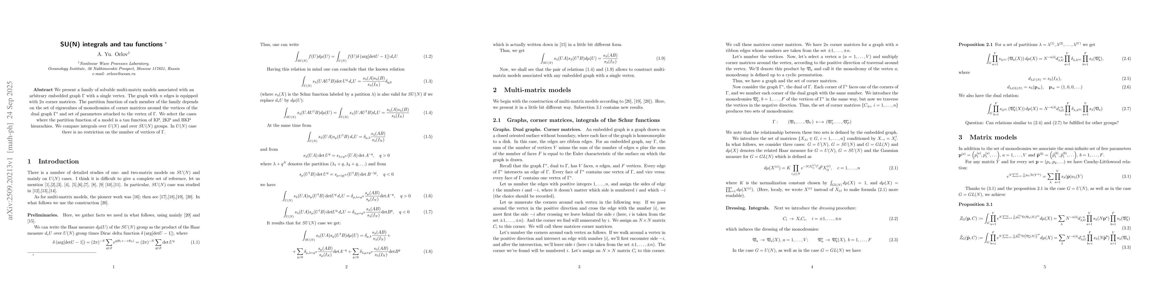 Thumbnail for SU(N) integrals and tau functions