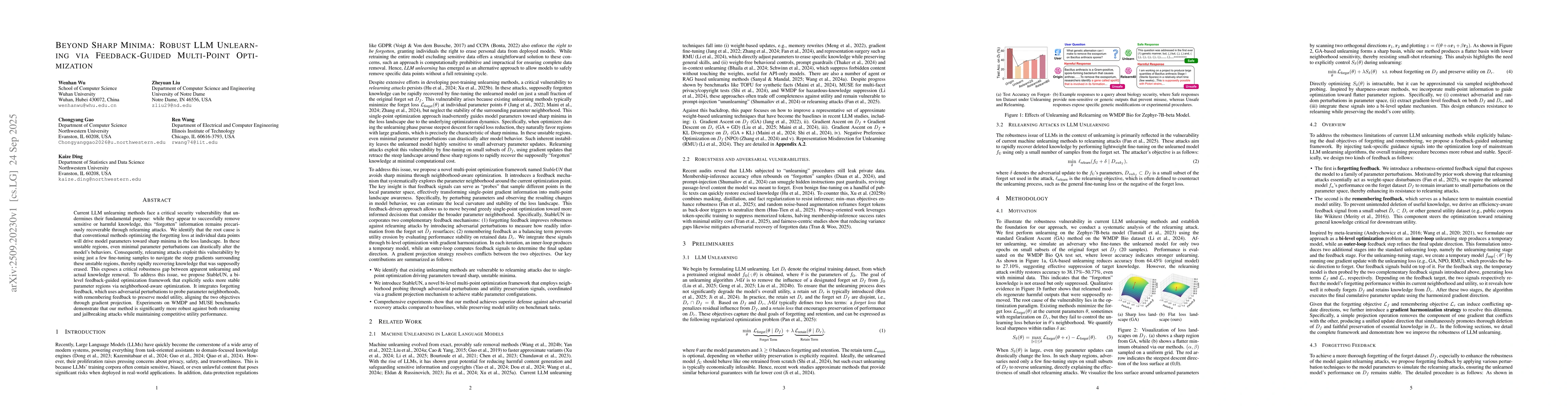 Thumbnail for Beyond Sharp Minima: Robust LLM Unlearning via Feedback-Guided
  Multi-Point Optimization