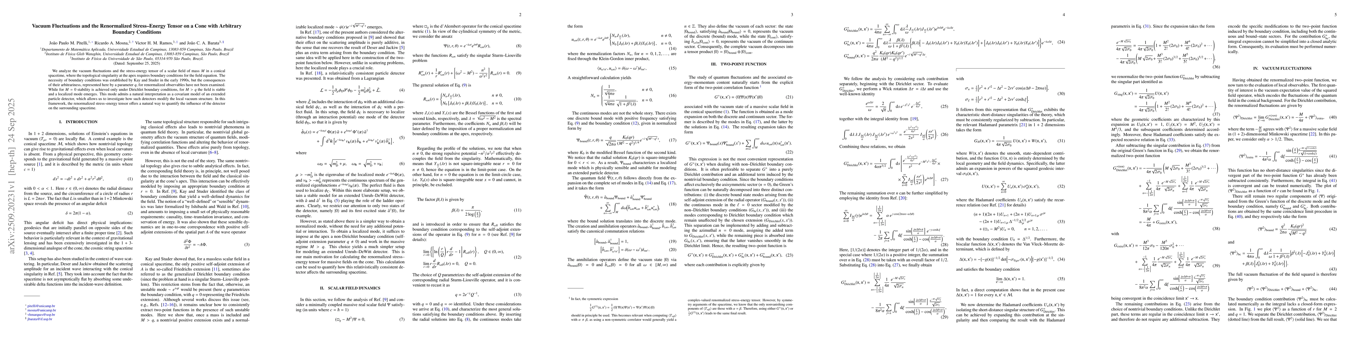 Thumbnail for Vacuum Fluctuations and the Renormalized Stress-Energy Tensor on a Cone
  with Arbitrary Boundary Conditions