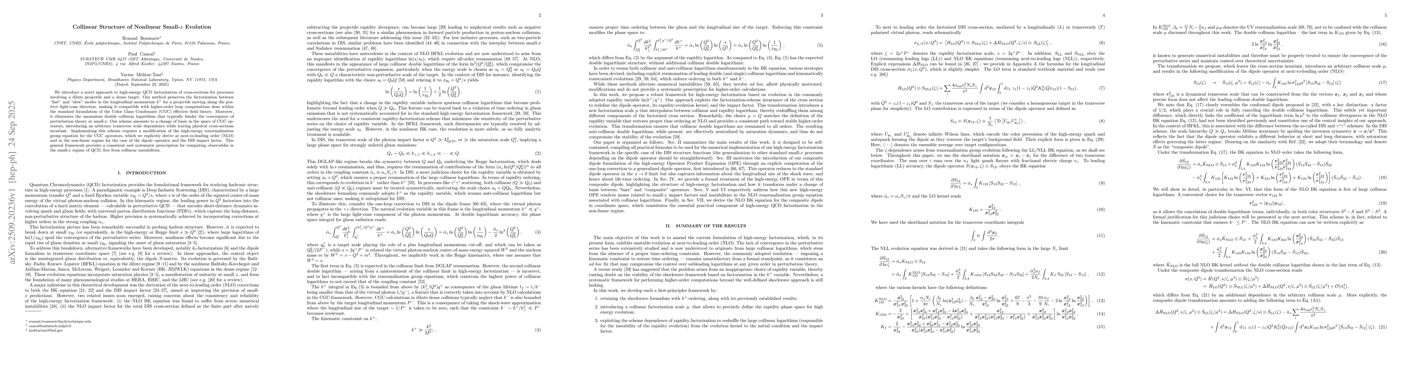Thumbnail for Collinear Structure of Nonlinear Small-$x$ Evolution
