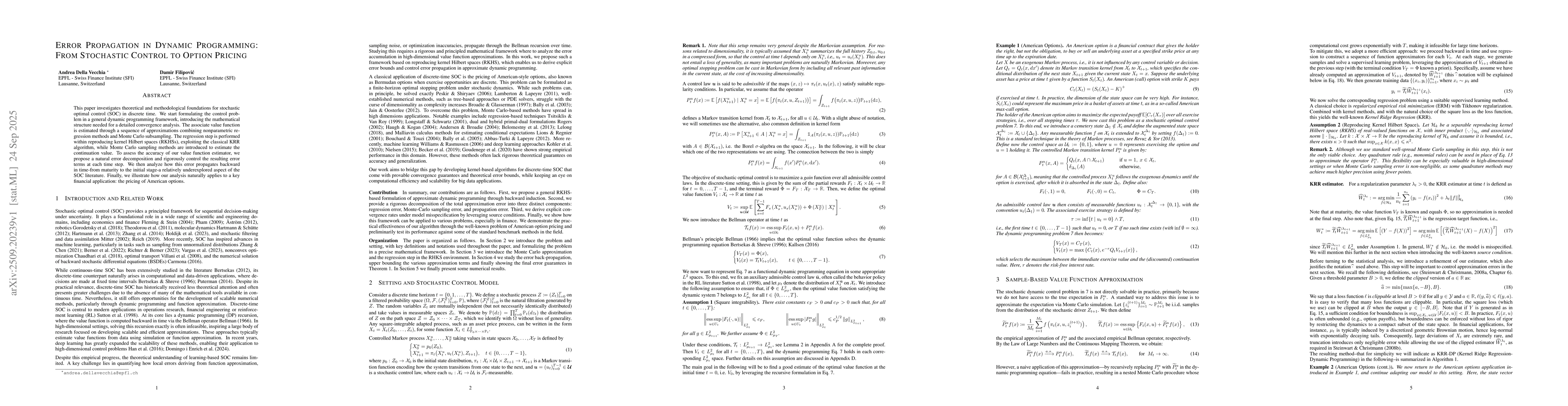 Thumbnail for Error Propagation in Dynamic Programming: From Stochastic Control to
  Option Pricing