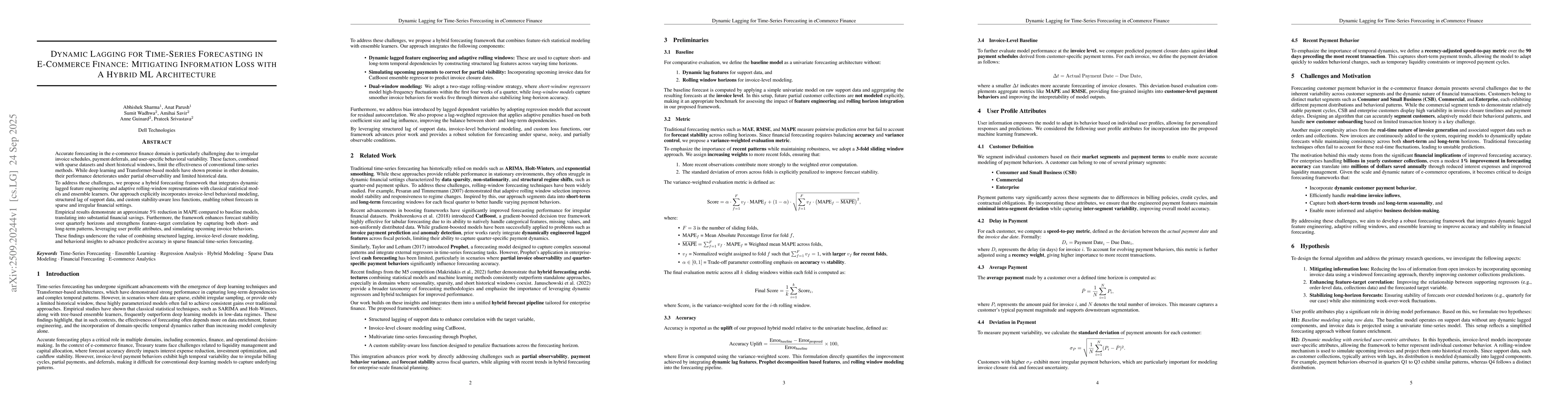 Thumbnail for Dynamic Lagging for Time-Series Forecasting in E-Commerce Finance:
  Mitigating Information Loss with A Hybrid ML Architecture