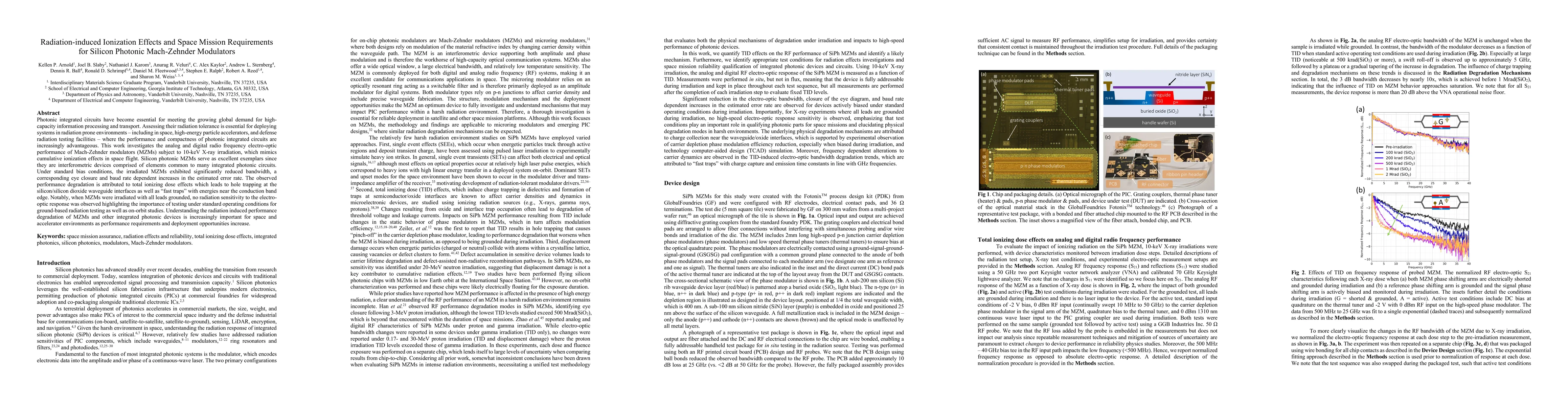 Thumbnail for Radiation-induced Ionization Effects and Space Mission Requirements for
  Silicon Photonic Mach-Zehnder Modulators