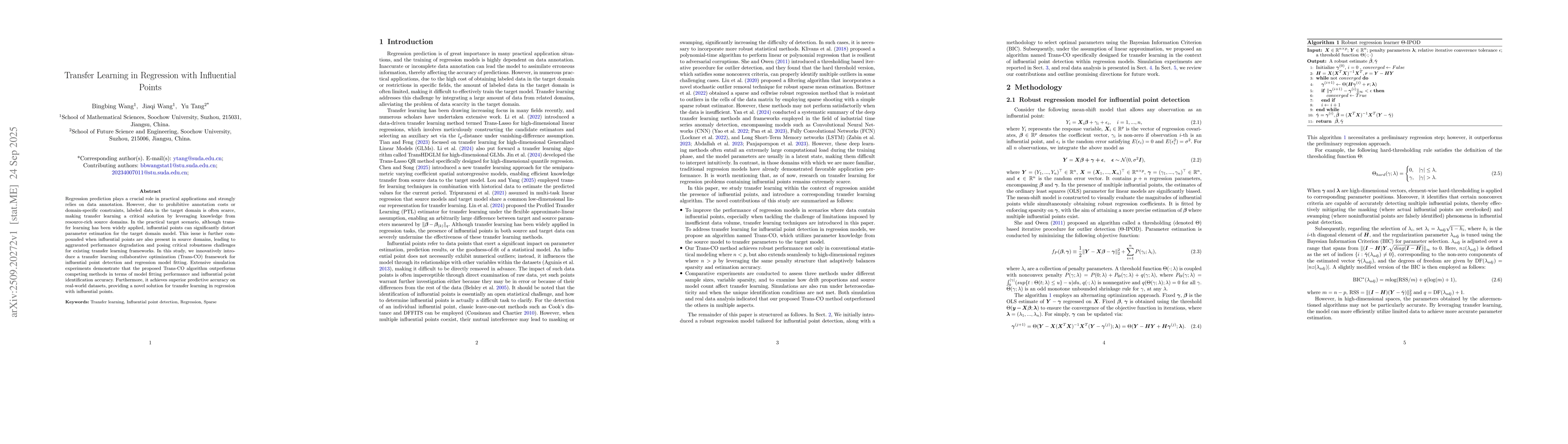 Thumbnail for Transfer Learning in Regression with Influential Points
