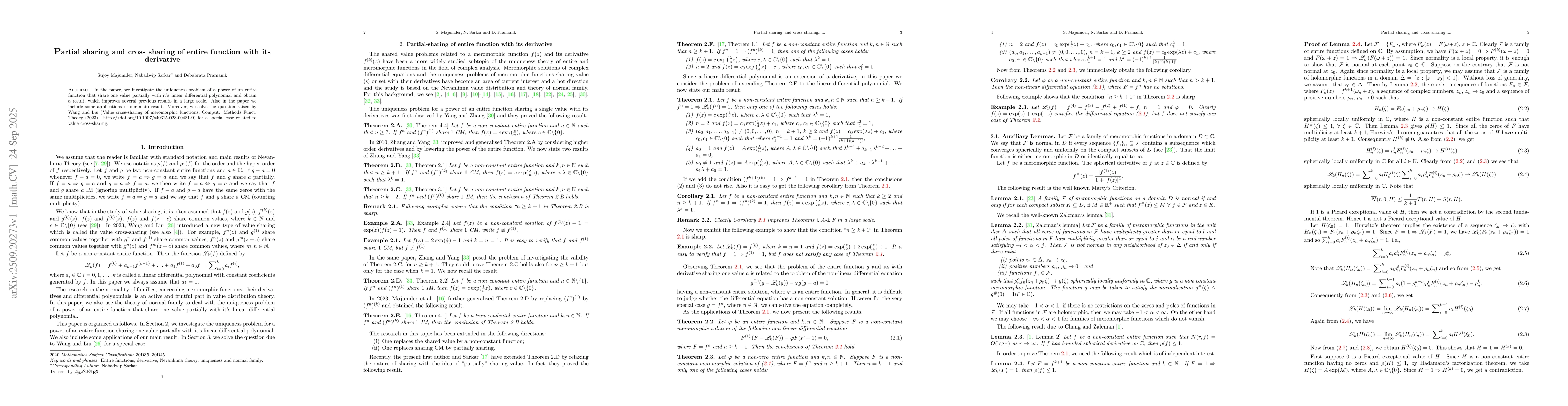 Thumbnail for Partial sharing and cross sharing of entire function with its derivative