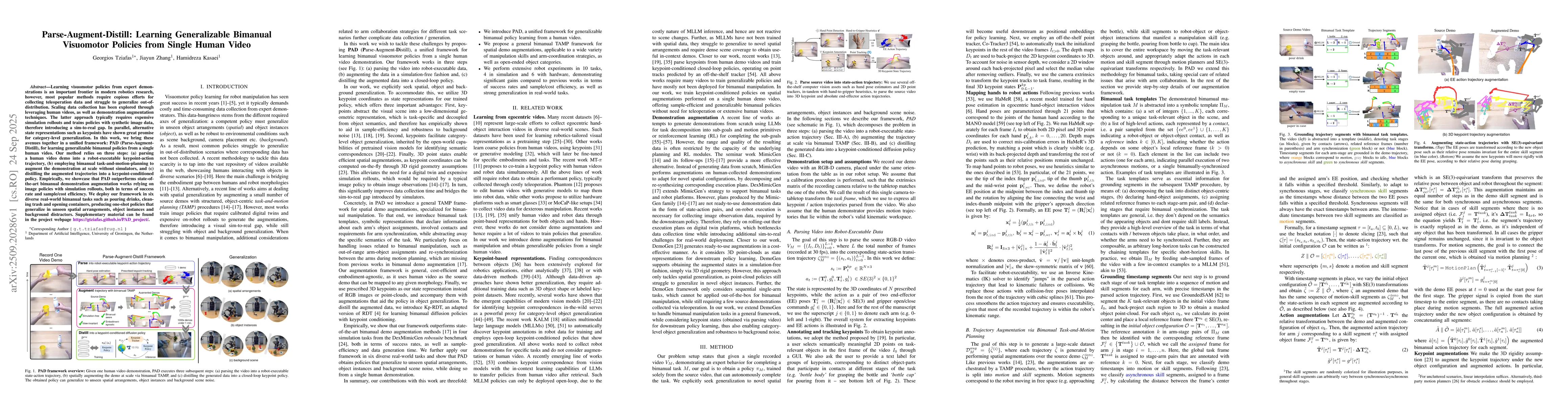 Thumbnail for Parse-Augment-Distill: Learning Generalizable Bimanual Visuomotor
  Policies from Single Human Video