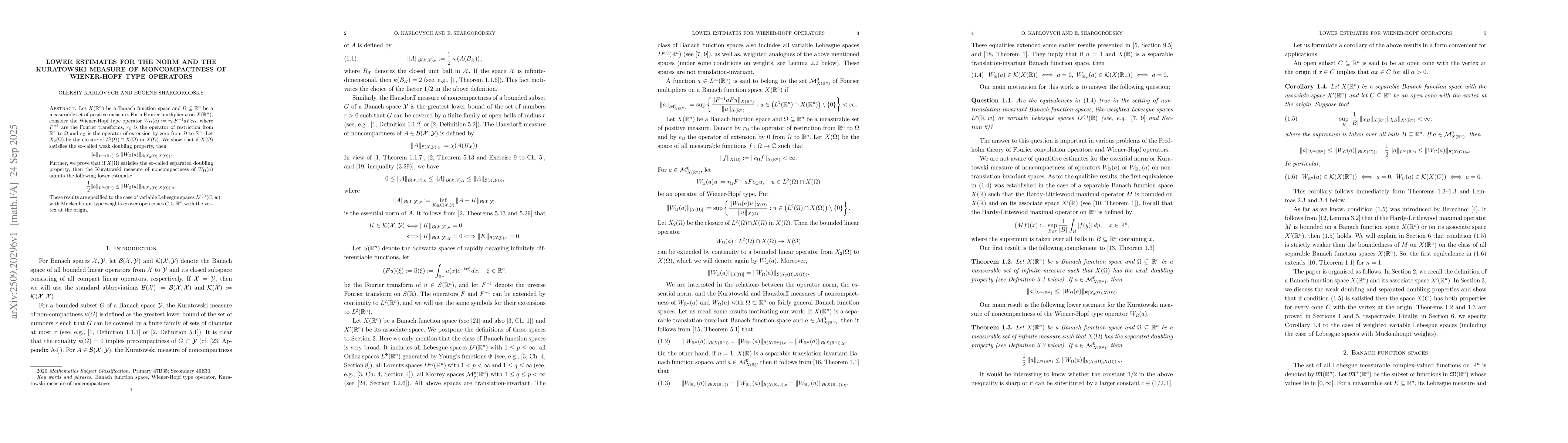 Thumbnail for Lower estimates for the norm and the Kuratowski measure of
  moncompactness of Wiener-Hopf type operators