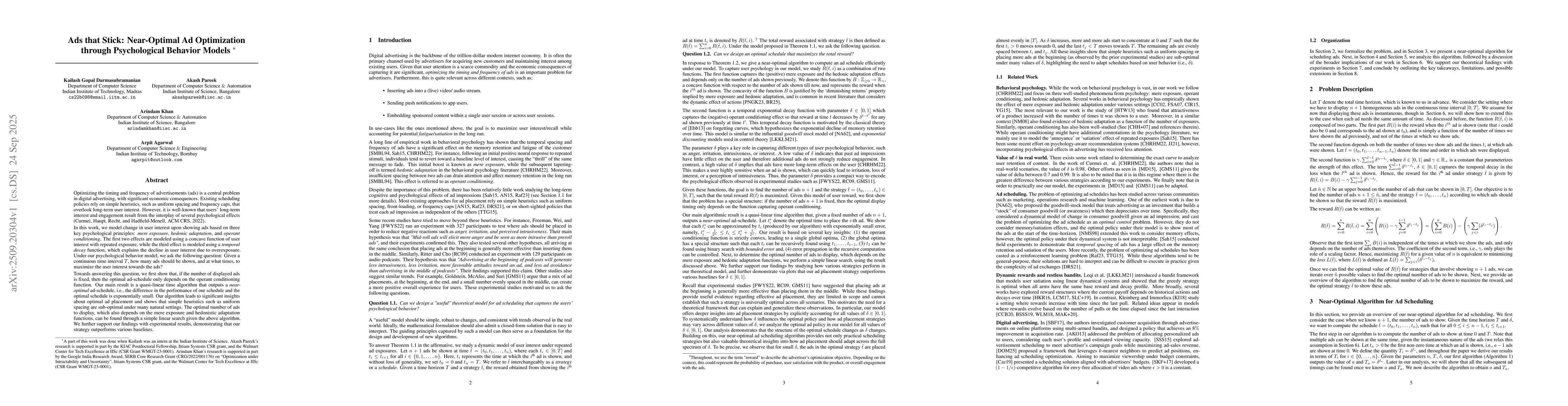 Thumbnail for Ads that Stick: Near-Optimal Ad Optimization through Psychological
  Behavior Models