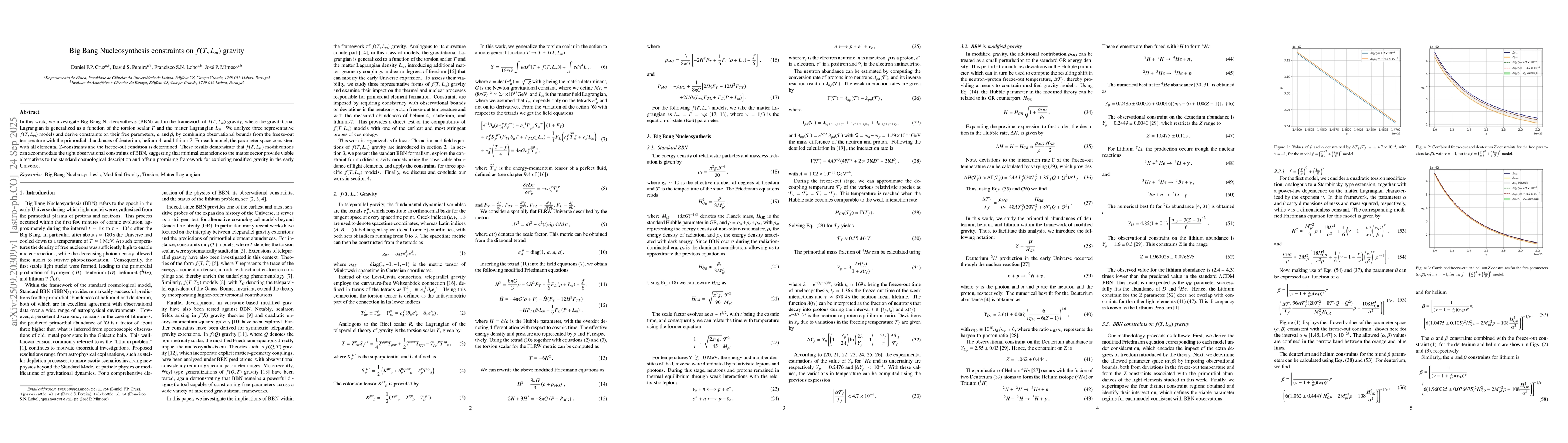 Thumbnail for Big Bang Nucleosynthesis constraints on $f(T,L_m)$ gravity