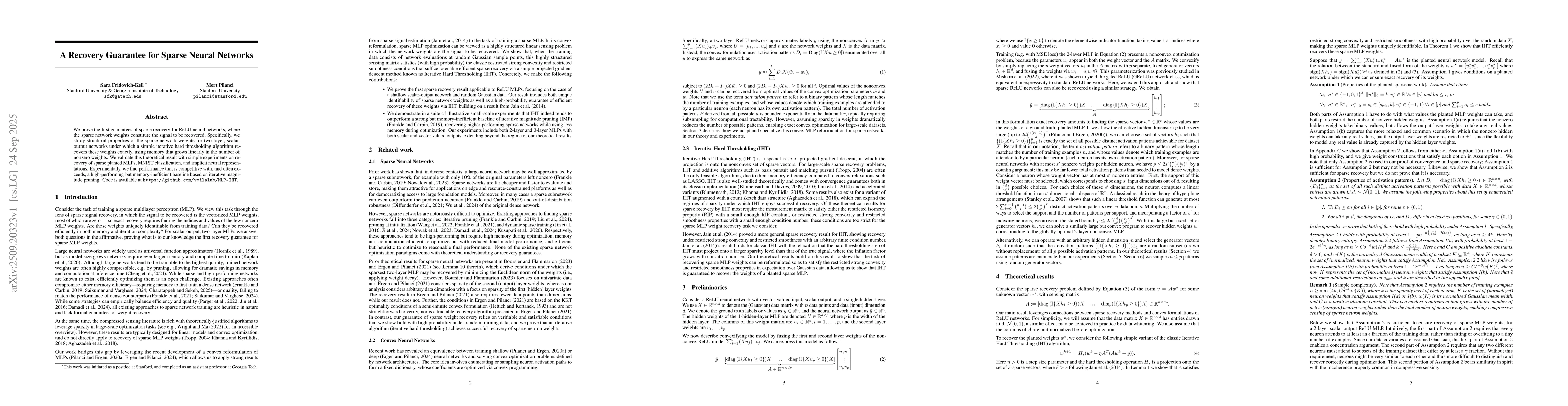 Thumbnail for A Recovery Guarantee for Sparse Neural Networks