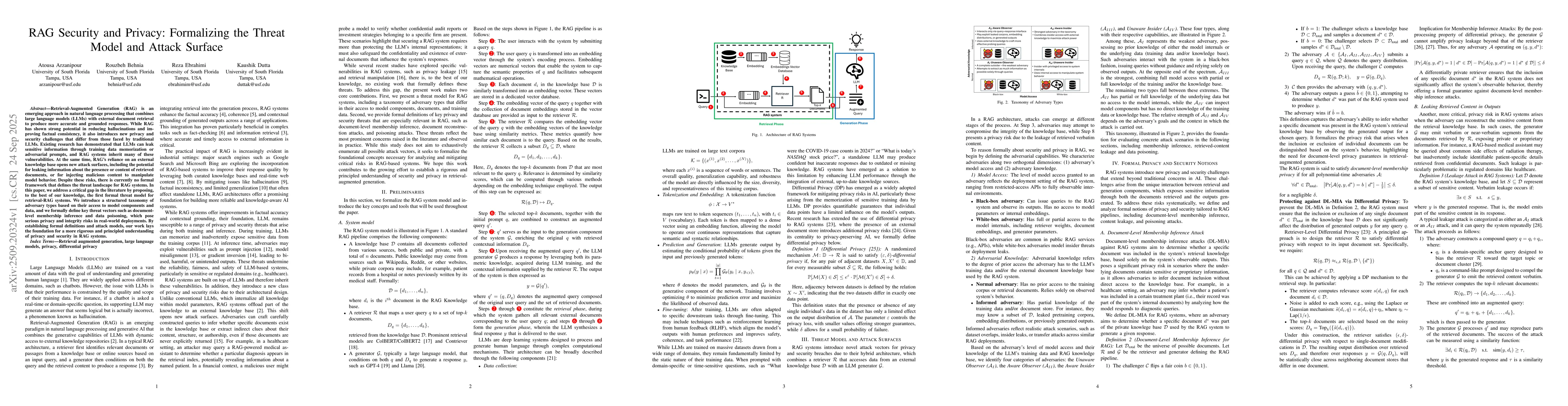 Thumbnail for RAG Security and Privacy: Formalizing the Threat Model and Attack
  Surface