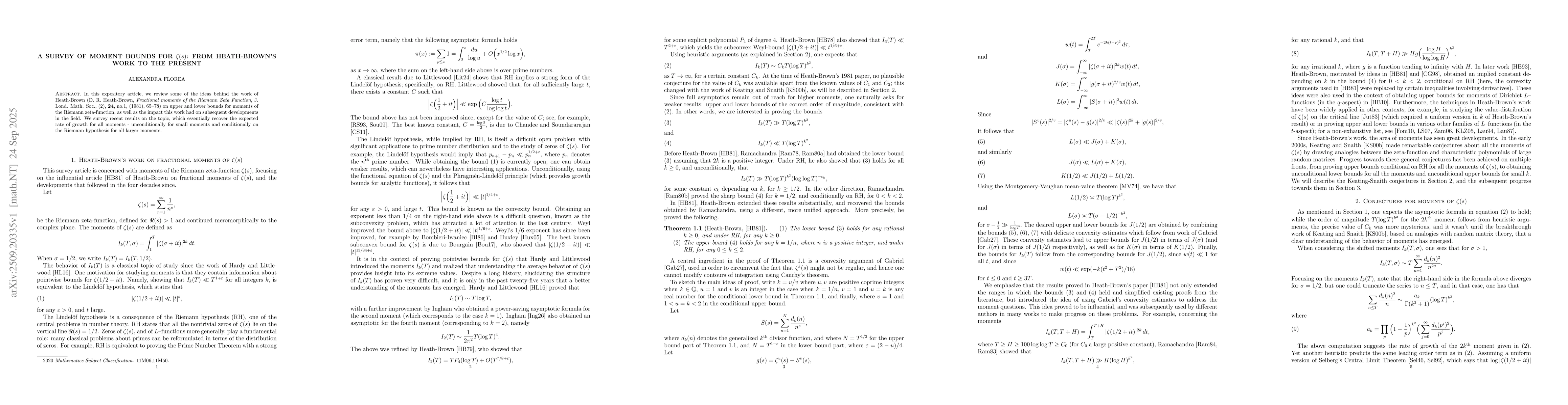 Thumbnail for A survey of moment bounds for $ζ(s)$: from Heath Brown's work to the
  present