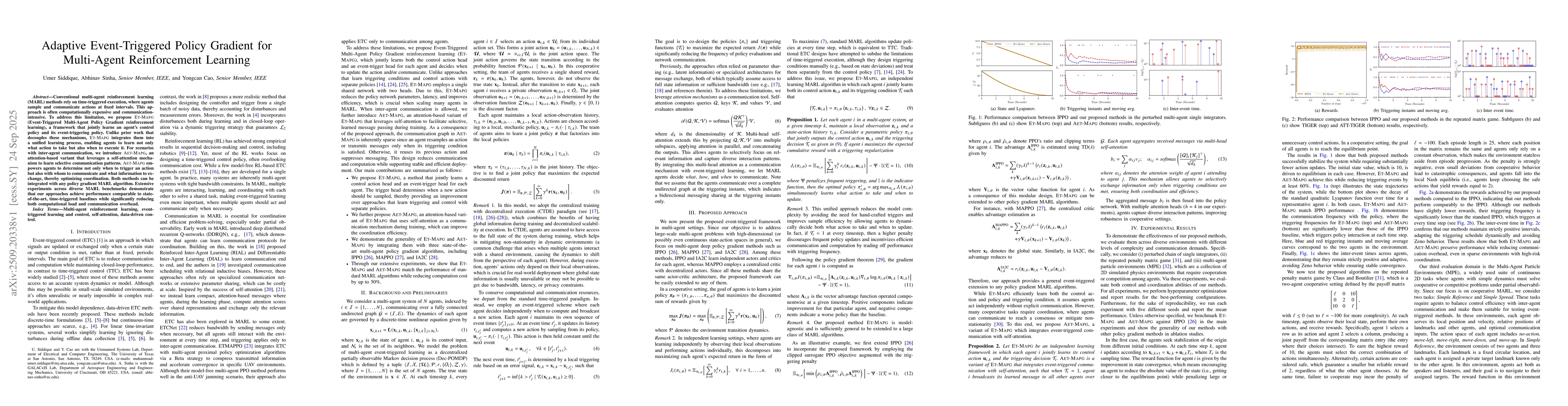 Thumbnail for Adaptive Event-Triggered Policy Gradient for Multi-Agent Reinforcement
  Learning