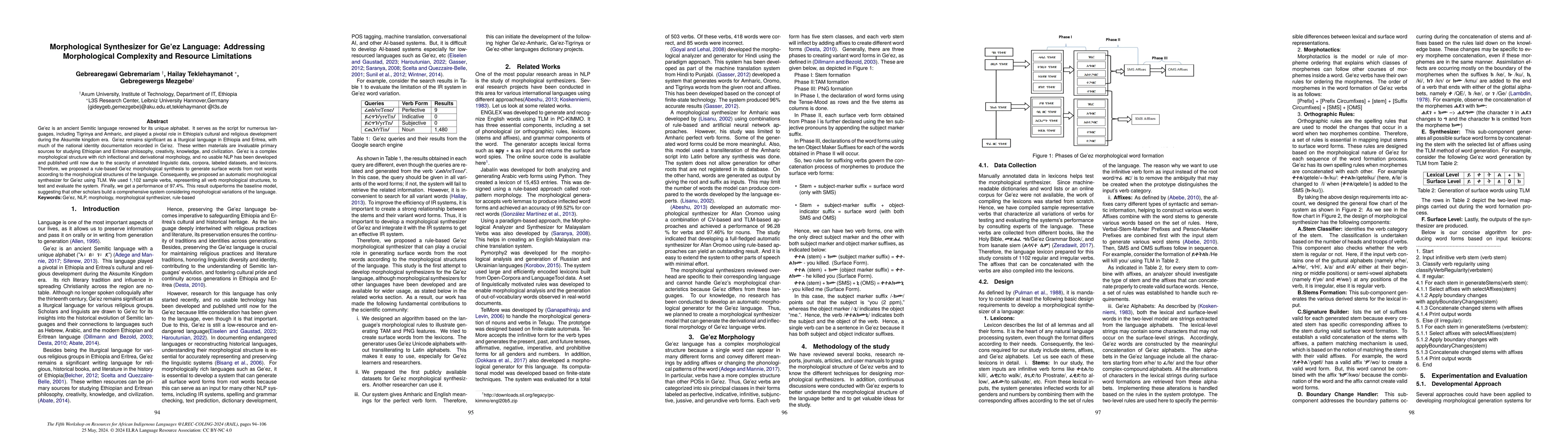 Thumbnail for Morphological Synthesizer for Ge'ez Language: Addressing Morphological
  Complexity and Resource Limitations
