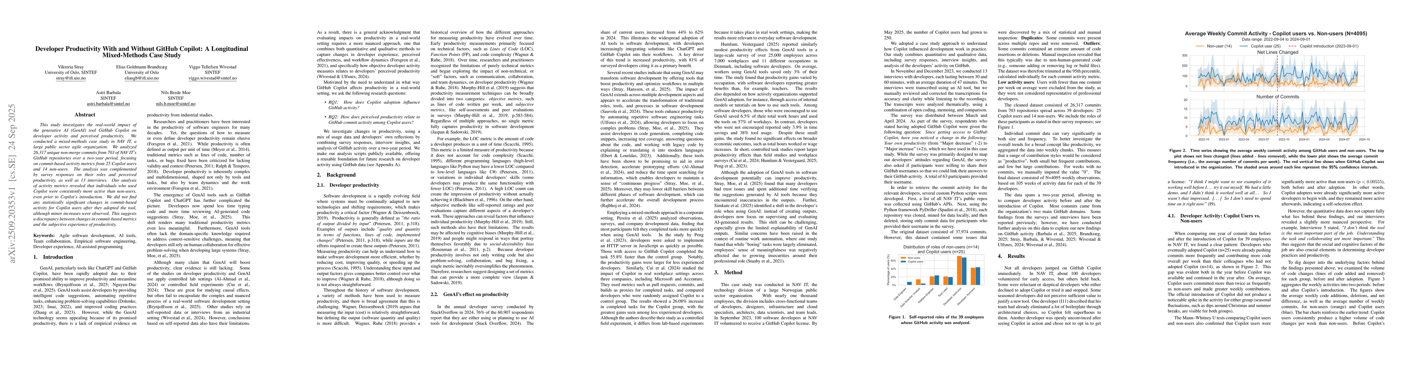 Thumbnail for Developer Productivity With and Without GitHub Copilot: A Longitudinal
  Mixed-Methods Case Study