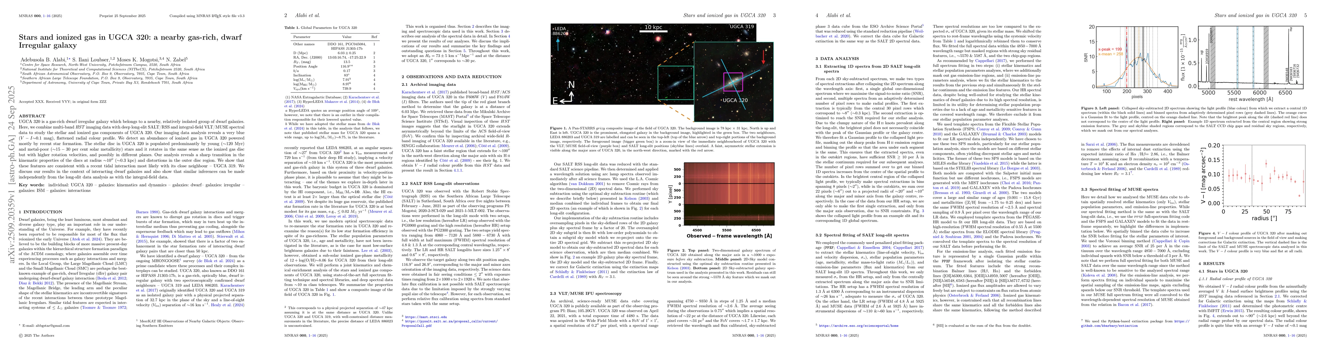 Thumbnail for Stars and ionized gas in UGCA 320: a nearby gas-rich, dwarf Irregular
  galaxy