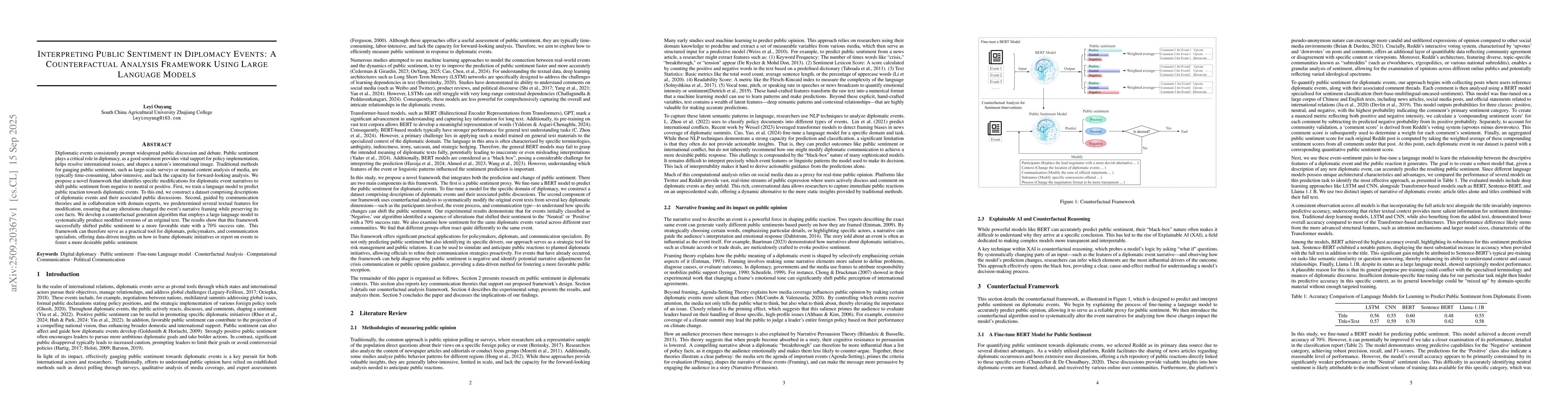 Thumbnail for Interpreting Public Sentiment in Diplomacy Events: A Counterfactual
  Analysis Framework Using Large Language Models