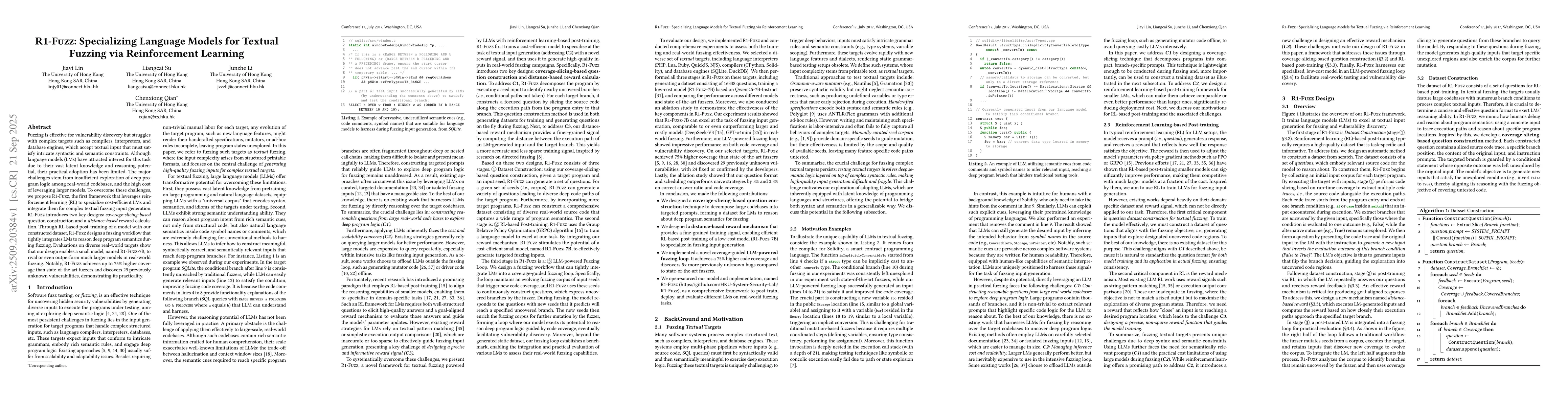 Thumbnail for R1-Fuzz: Specializing Language Models for Textual Fuzzing via
  Reinforcement Learning