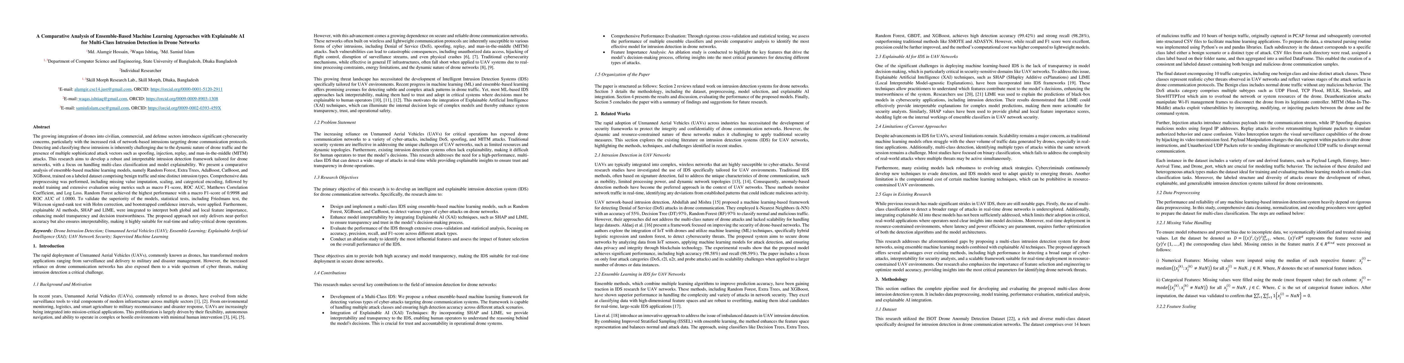 Thumbnail for A Comparative Analysis of Ensemble-Based Machine Learning Approaches
  with Explainable AI for Multi-Class Intrusion Detection in Drone Networks