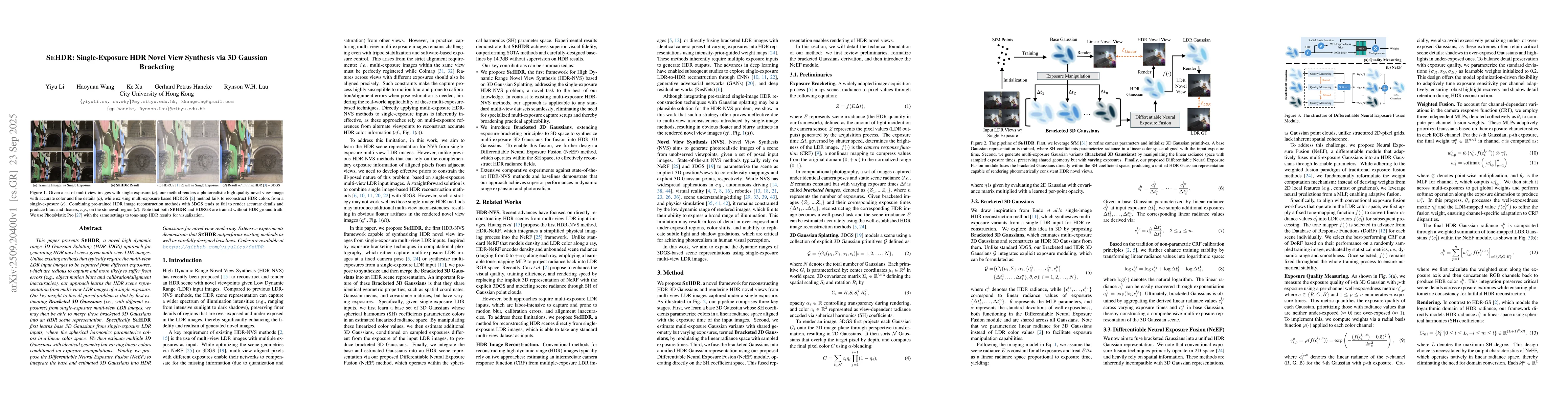 Thumbnail for SeHDR: Single-Exposure HDR Novel View Synthesis via 3D Gaussian
  Bracketing