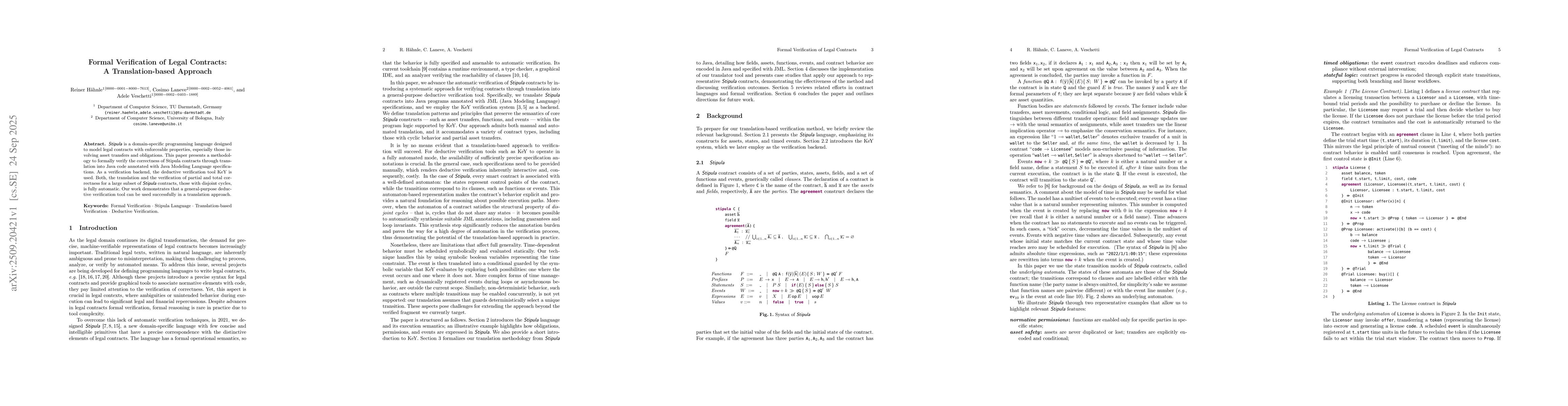 Thumbnail for Formal Verification of Legal Contracts: A Translation-based Approach