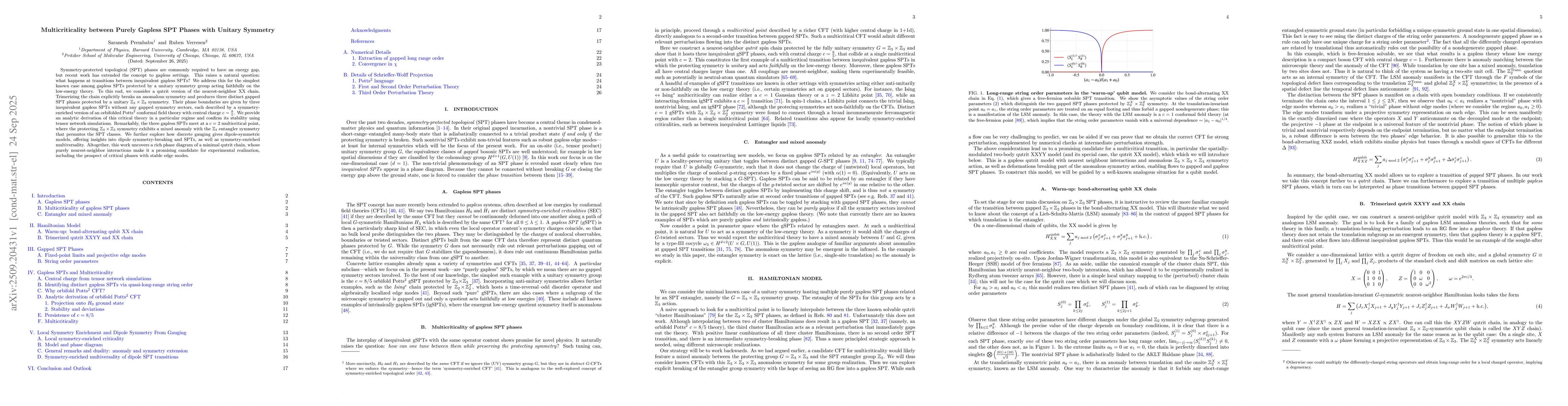 Thumbnail for Multicriticality between Purely Gapless SPT Phases with Unitary Symmetry