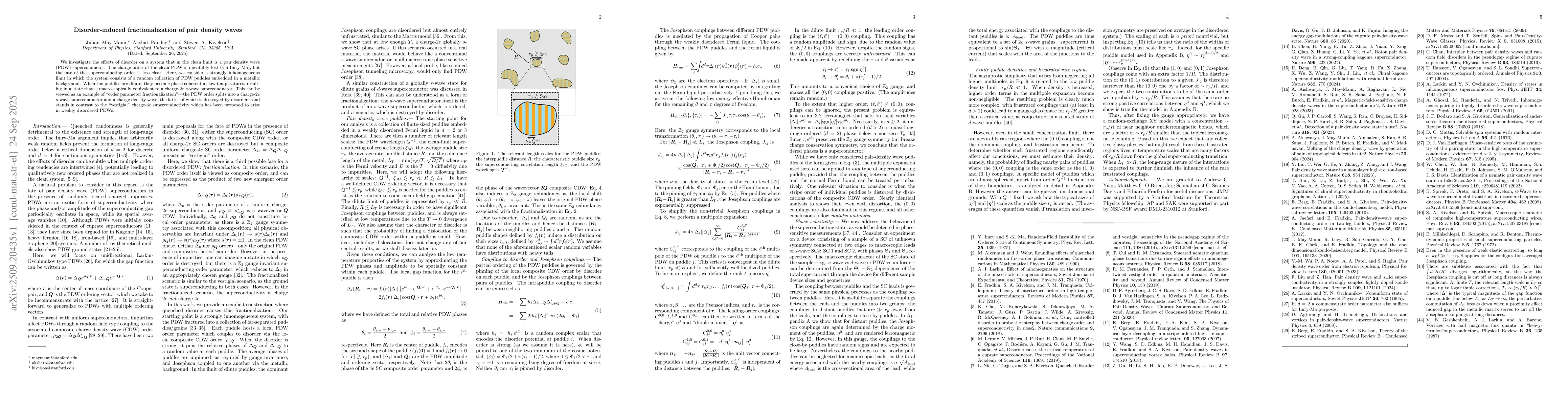 Thumbnail for Disorder-induced fractionalization of pair density waves