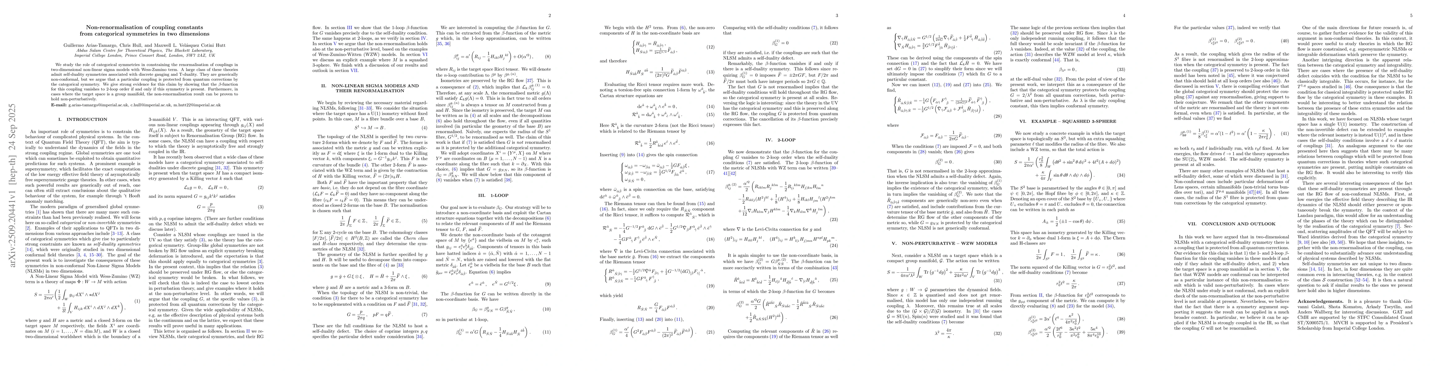 Thumbnail for Non-renormalisation of coupling constants from categorical symmetries in
  two dimensions