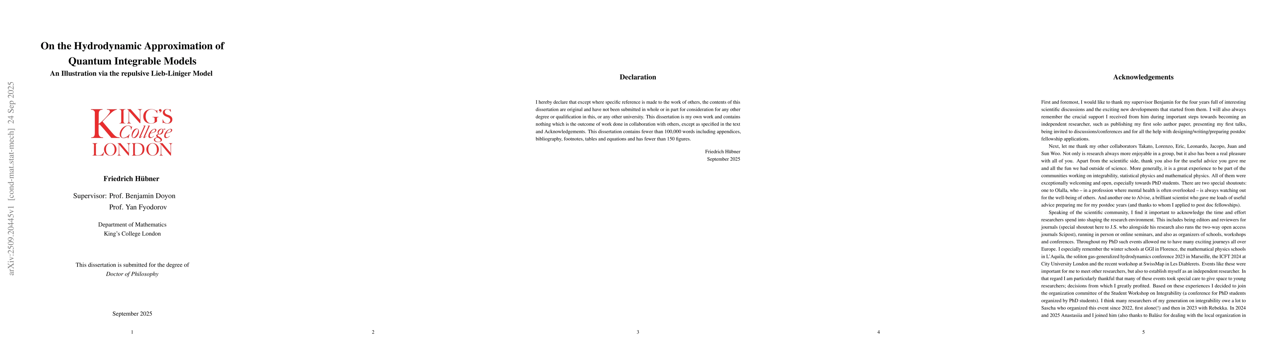 Thumbnail for On the Hydrodynamic Approximation of Quantum Integrable Models -- An
  Illustration via the repulsive Lieb-Liniger Model