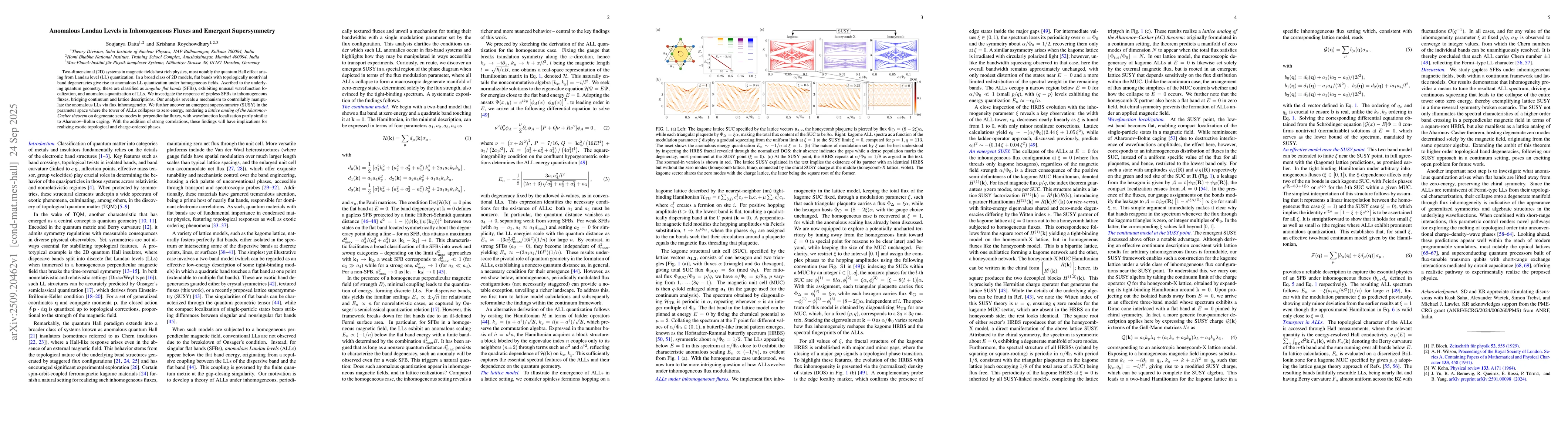 Thumbnail for Anomalous Landau Levels in Inhomogeneous Fluxes and Emergent
  Supersymmetry